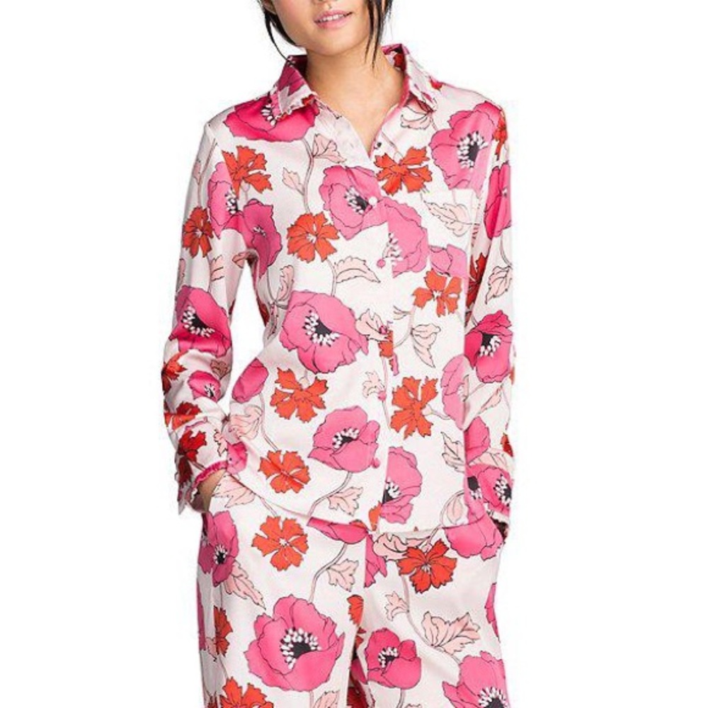 Kate Spade Pink Floral Charmeuse Pajama Top